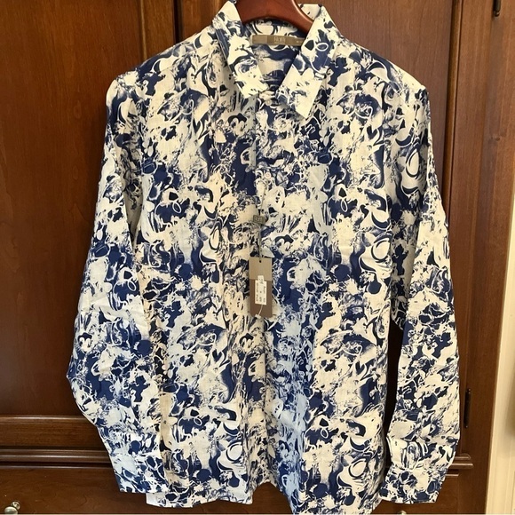 Raffi Blue and White Casual Button Down Shirt - Picture 1 of 7